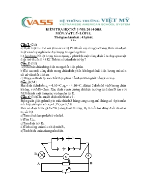 Kiểm tra học kỳ 1 - Năm học 2014-2015. Môn Vật lý - Lớp 11. Thời gian làm bài  45 phút